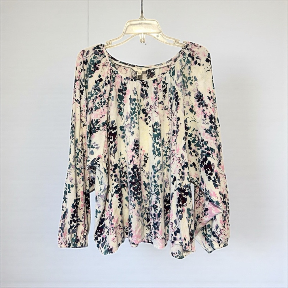 Terra Sky Floral Colorful Puffy Sleeve Peasant Blouse Plus Size 1X Women’s